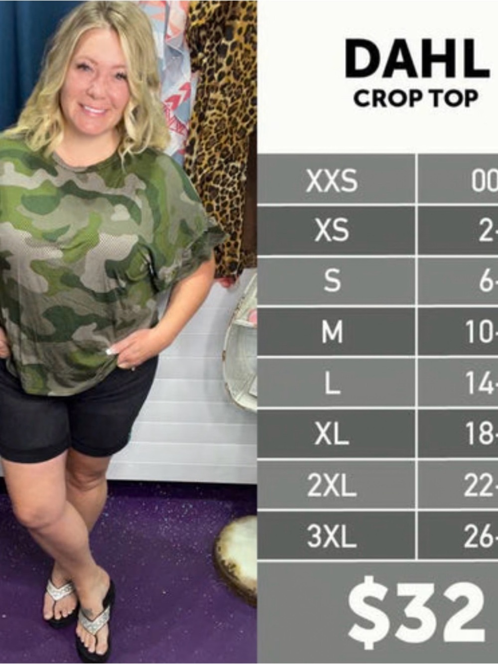 LuLaRoe Dahl Crop Top in Green Camo